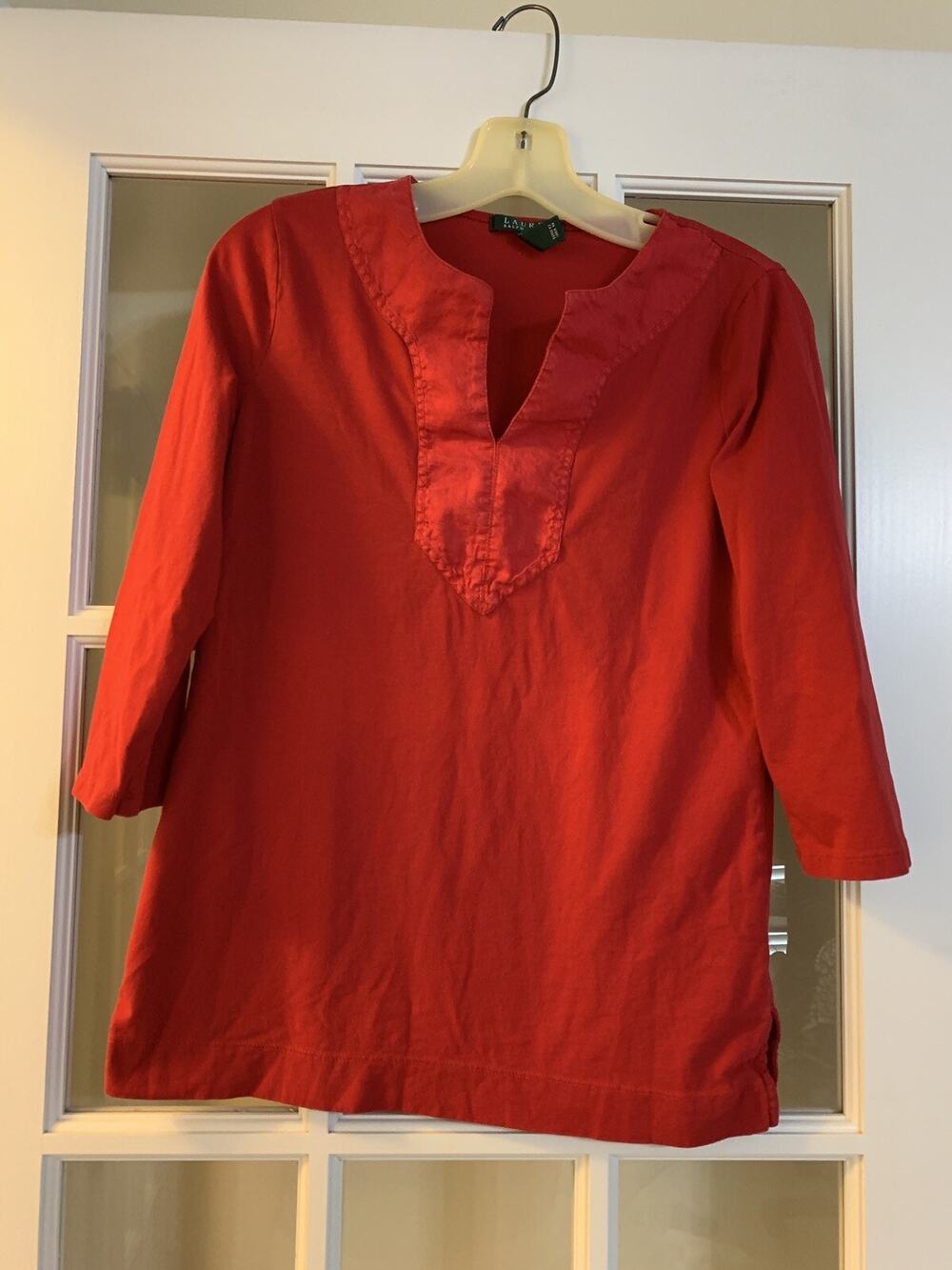 Lauren ralph Lauren unique red 3/4 sleeve blouse womens sz M
